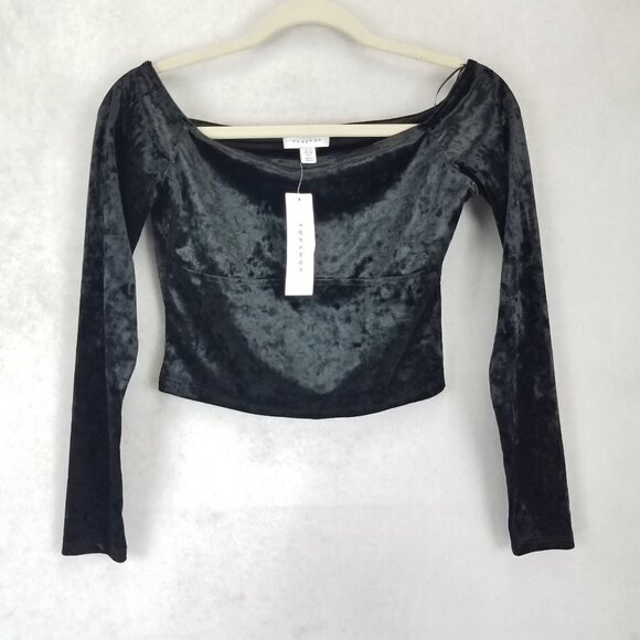NEW Topshop Size 6 Cropped Off Shoulder Velvet Black Top NWT $38 - Picture 1 of 7